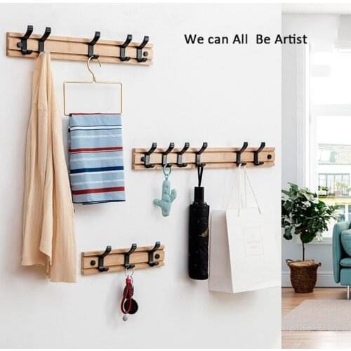 Simple Wall Hook Wooden Storage Rack Household Coat Rack Clothes Hanger Living Room Wall Bracket Creative Removable Hook