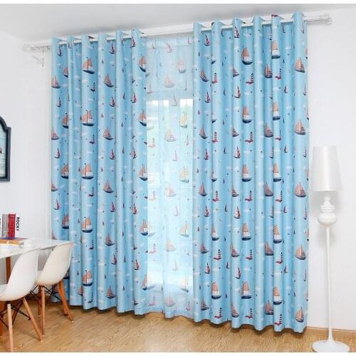 Blue Kids Bedroom Curtains with Sailboat Print Elegant 1 Panel Polyester Custom Size Window Screens for Living Room Kitchen
