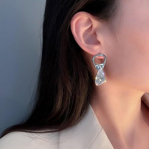 U-Magical Creative Hollow Out Zipper Dangle Earrings for Women Bling Bling Rhinestone Metallic Earrings Jewelry Accessories