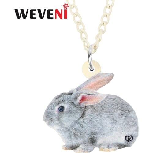 WEVENI Acrylic Easter Cute Grey Bunny Rabbit Necklace Choker Collar Long Animal Pendant Jewelry For Women Kids Teen Classic Gift