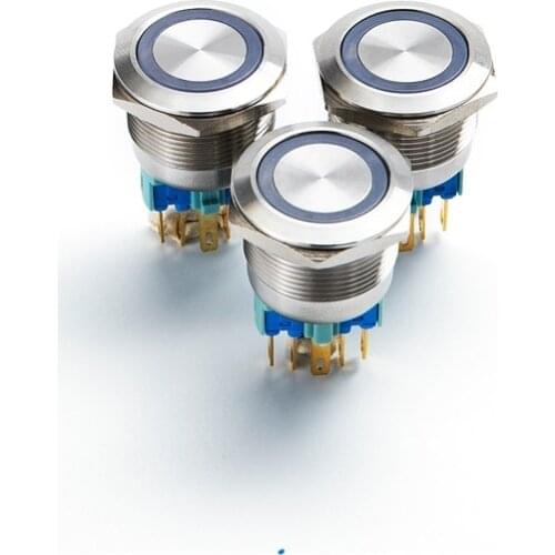 YHJ series 6 pin 22mm waterproof ring illuminated 1NO1NC anti-vandal metal push button switch