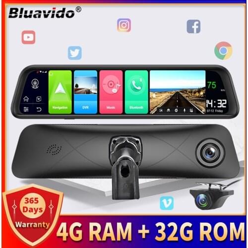 Bluavido 4G RAM Smart Android 8.1 Car Mirror DVR GPS Navigation HD 1080P Video Recorder Camera ADAS 32G ROM add Original Bracket