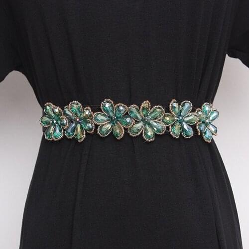 Womens Runway Fashion Diamonds Beaded Elastic Cummerbunds Female Dress Corsets Waistband Belts Decoration Wide Belt TB1865