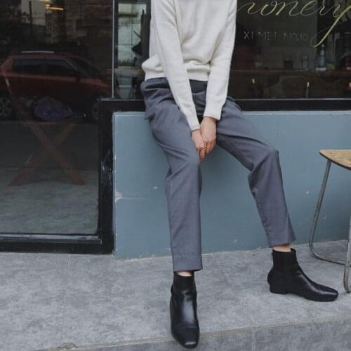 50% Wool Blend Women Grey High Waist Casual Long Pants - Ladies Fashion Wool Long Trousers