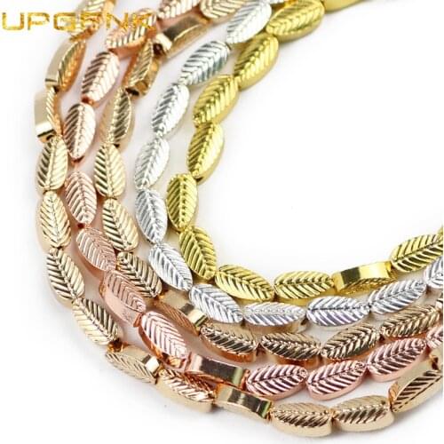 UPGFNK Gold/Silvers Plating Natural Stone Tree leaves Leaf Hematite Loose Spacer Beads For Jewelry Bracelet Marking DIY 8*4MM