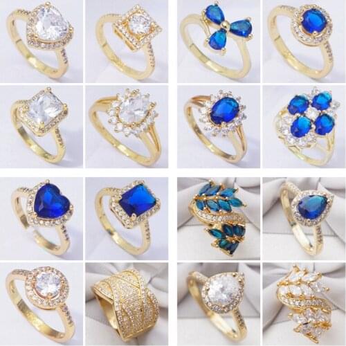 10Pcs Mix Designs Wholesale Rings for Women Classic Wedding Engagement Gold Ring Round Square Heart Shape Elegant Jewelry