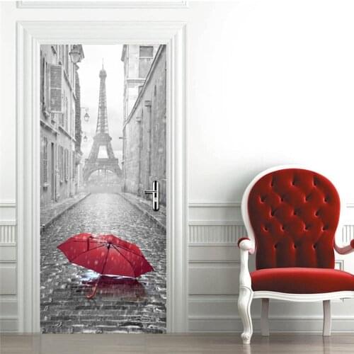 2pcs/set 77x200cm 3D Waterproof Adhesive Door Post Paris Eiffel Tower Wallpaper Bedroom Door Stickers Home Wall Decoration