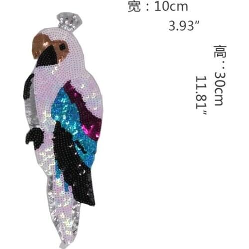 2pcs/set Clothing Accessories Parrot Sequin Applique Sew On Patch DIY Embroidered Applique Bling Bling Bird for T-Shirt Jackets
