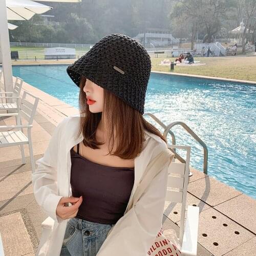 2021 Summer And Autumn Sunshade Knitted Hat Bucket Hat Fashion Basket Empty Breathable Basin Hat Milk Silk Knitted Hat 56-58CM