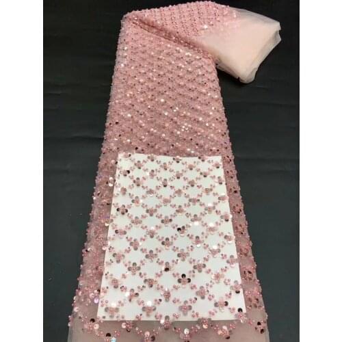 5yards/lot High grade beaded African wedding tulle lace bling bling sequins and beads embroidered French net lace for party