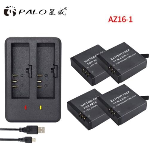 PALO 4xAZ16-1 xiao mi Yi 2 4K Yi Lite Batteries accu+USB LED Dual Charger for XiaoYi 2 4K Xiaomi Yi II action camera Accessories