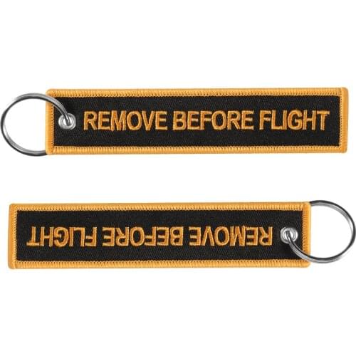 Keychain for Cars and Motorcycles Embroidery REMOVE BEFORE FLIGHT Black Gold Key Chain Key Safety Tag Fashion Jewelry Keychains