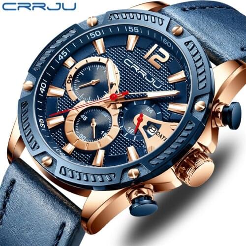 CRRJU 2283 New Mens Watch Multifunction Quartz Wristwatch Chronograph Luminous Waterproof Watches Men Sports Wristwatches