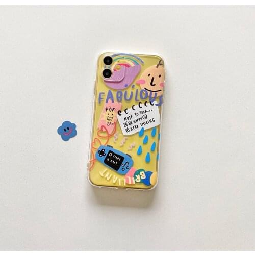 Korean Ins Graffiti Phone Case With Bear Stand For iPhone 12 11 Pro Max XS X XR XS Max 7 8 Plus SE2020 Soft TPU Phone Back Cover