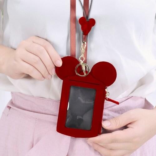 Disney cartoon card ID storage bus holder case Mickey Mouse card access work certificate lanyard purse coin