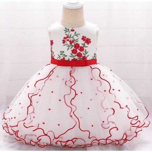 Beaded Embroidered Flower Tutu Lace New Born Baby Girl Dresses Birthday Baptism Princess Floral Kids Girl Baby Dress L1897XZ