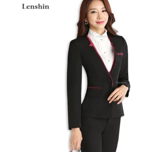 Lenshin 2 Pieces Set Formal Pant Suit Autumn women Work Wear Contrast Color for women Office Lady uniform style business