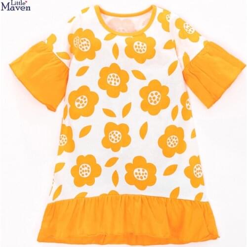 Little maven Kids Frocks for Girls 2021 Summer Baby Girl Yellow Flower Print Vestiods Children Clothes O Neck Dresses 2-7 Years