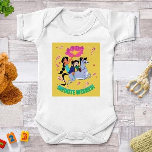 Cute Baby Rompers Summer White Soft Comfortable Newborn Jumpsuits Harajuku Disney Princess Printed Bebe Bodysuits 0-24M