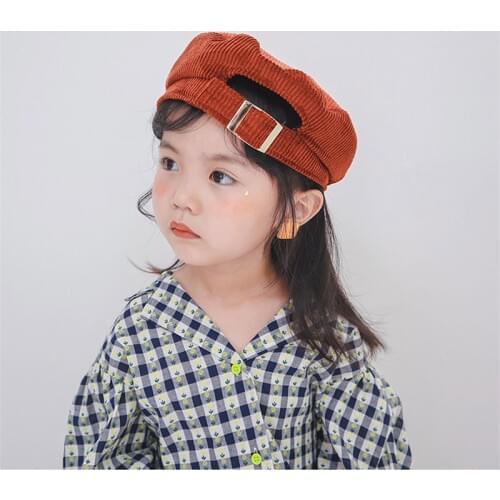 Fashion Kids Winter Corduroy Beret Hats Baby Boys Adjustable Painter Cap Girls Designer French Brimless Baret Cap with Button