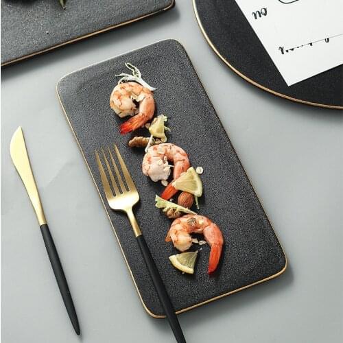 Ceramic Tableware Set Steak Plate Knife And Fork Cover Household Nordic Tray Rectangular Hotel Sushi Dessert Western-style Plate