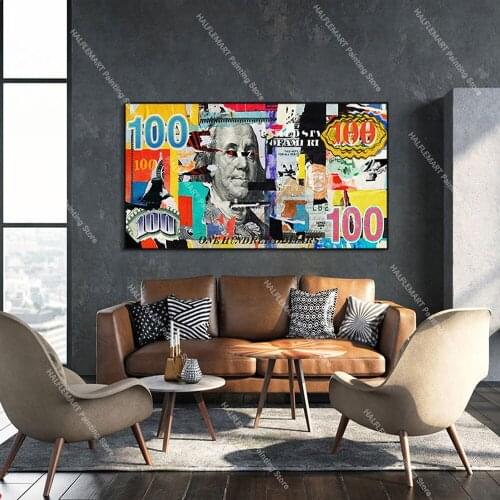 American Dollar Wall Art Canvas Painting Prints Modern Street Graffiti Money Art Poster for Living Room Home Decoration Picture