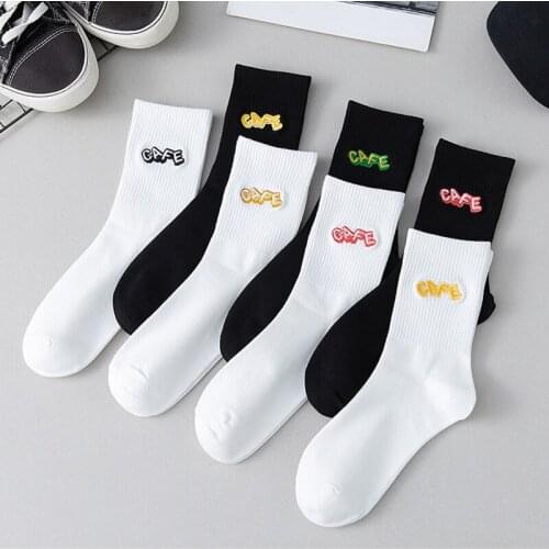Harajuku Funny Letter Embroidery Socks For Women Men Trend Student Cozy Basketball Sports Socks Fashion Casual womens socks