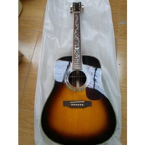 2018 New + Factory + real abalone acoustic guitar solid spruce top sunset color 100% abalone inlays acoustic electric guitar
