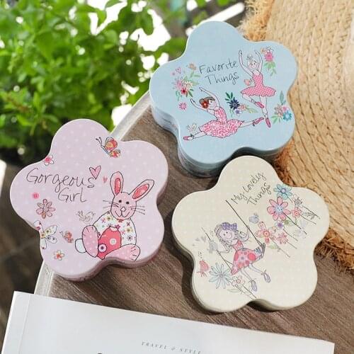 New Cherry Blossom Shape Cartoon Girl Cookie Coin Tin Box Candy Chocolate Nougat Cake Cans For Kid Gifts Dessert Tea Storage Box