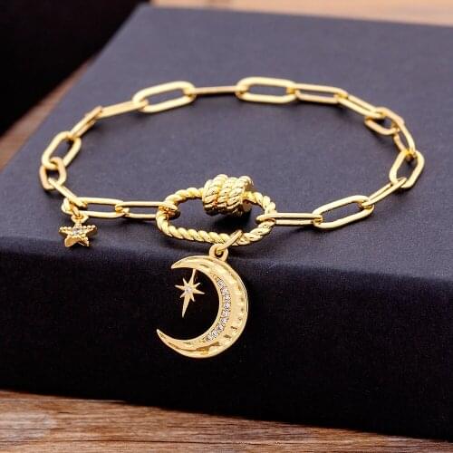 Top Quality 17 Styles Luxury Copper Zircon Star Moon Pendants Bracelets For Women Men Link Chain Bracelets Geometric Jewelry