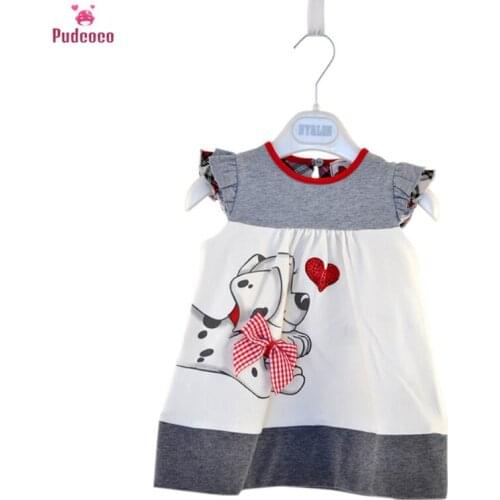 1-5Y Toddlers Kids Baby Girls Summer Princess Dress Animal Dog Printed Bow A-Line Mini Dresses Little Girls Clothes