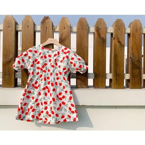 1 2 3 4 5 6 Years Toddler Girls Dress Spring Summer New Arrival Strawberry Print Princess Dress Kids Clothing 2020 Child Dress