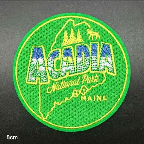 Full Embroidery Green ACADIA National Park Deer Bear Iron On Embroidered Clothes Patches For Clothing Stickers Garment Wholesale