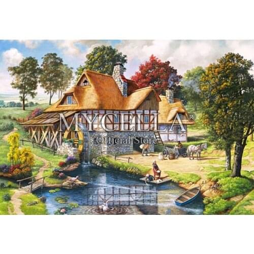 Full Diy Diamond Painting Water Mill Cottage Farm Cabins landscape Diamond Mosaic Rhinestone Diamond Embroidery Home Decor Gift