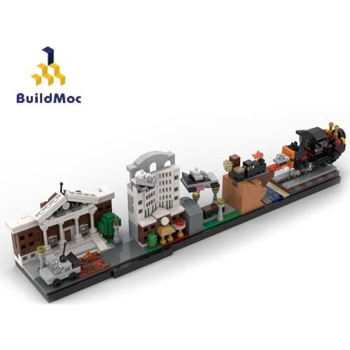 BuildMoc City Back To The Future Skyline Architecture Building Blocks MOC City Street View House Model Bricks Toys For Children