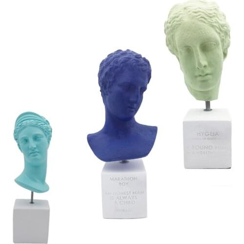 Retro Greece Fairy Image Head Portrait Blue Green Face Resin Craft Display for Home Decor Marathon Boy Sculpture Desk Adornment