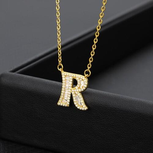 Luxury Gold Color A-Z 26 Letters Necklace CZ Pendant for Women Cute Initials Name Necklace Fashion Party Wedding Jewelry Gift