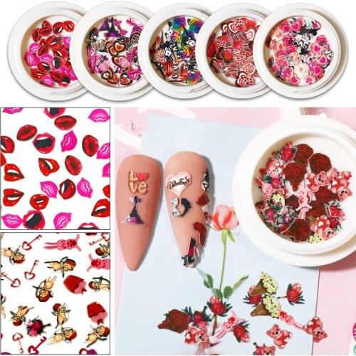 12colors Valentines Day Rose Flower Mixed Nail DIY Accessory Wood Pulp Pieces Nail Decoration Rose Nails Kiss Lipsticks