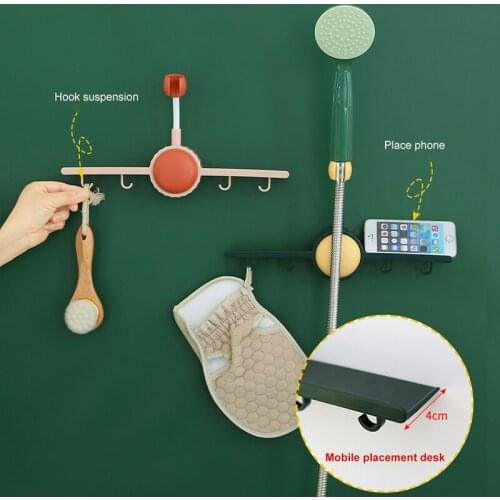 Universal Adjustable Shower Bracket Holder With Hooks Self-Adhesive 360° Shower Head Holder Wall Mount Bath Rack Bathroom Shelf