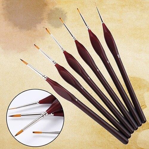 High Quality 6 Pcs Professional Wooden Handle Artists Modellers Detail Paint Brushes Set