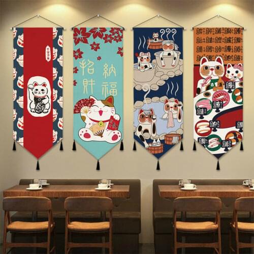 Japanese Ukiyoe Canvas Art Painting Lucky Cat Room Decor Aesthetic Hanging Wall Tapestry Pictures Home Living Room Decoration