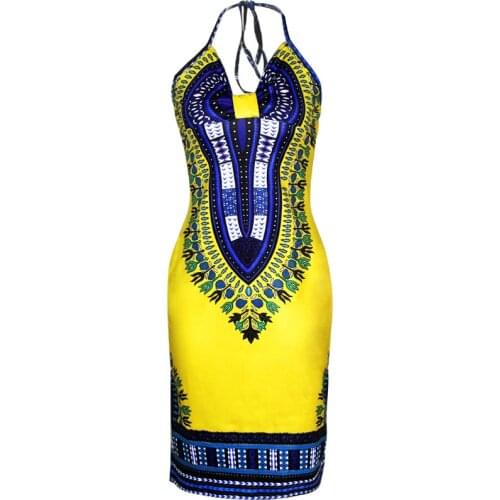 Women African Clothing Dresses For Sexy Tight National Folk Totem High Elastic Dashiki Printed Package Hip Strap Sling Clothes