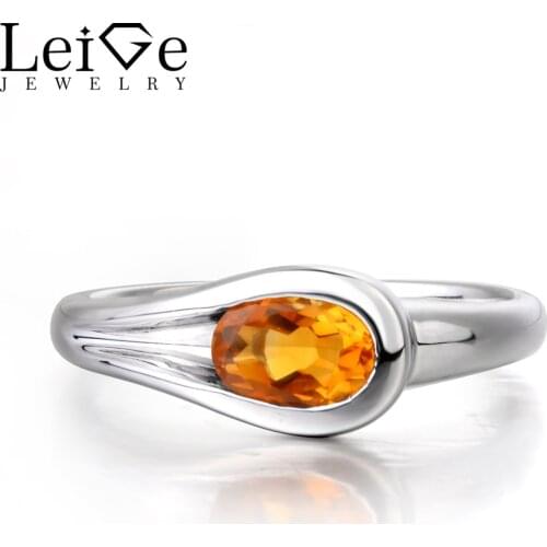 Leige Jewelry Citrine Proposal Ring Oval Cut Yellow Stone Ring 925 Sterling Silver Fashion Fine Jewelry Wedding Gifts for Women