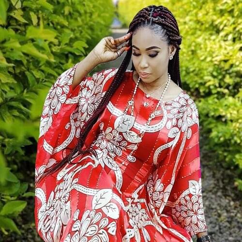 Women Printed Dress Batwing Sleeve Floral Elegant Office Ladies Fashion Loose Muslim Abayas Dubai African Female New