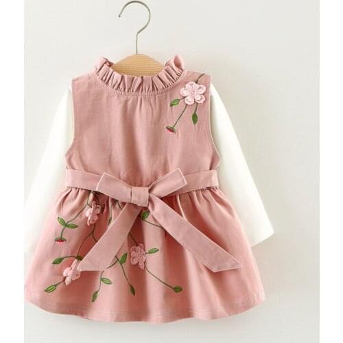 2018 Kids autumn set Baby girls white long sleeve T-shirt+ Fashion embroidery floral Dress clothing set 1-3 Years