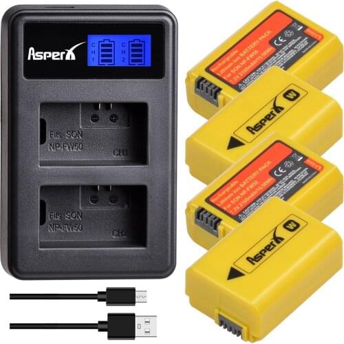 4pcs7.2V 2160mAh NP-FW50 Battery and Dual Charger for Sony Alpha 7 7R 7R II 7S a7R a7S a7R II a5000 a5100 a6000 a6100 a6300 a640