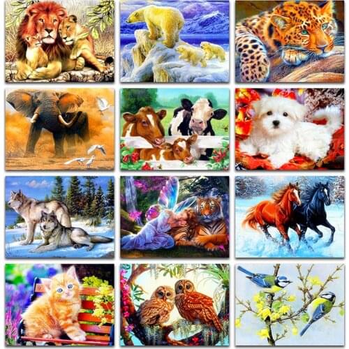 Full Diamond embroidery painting mosaic Cross stitch Animals wolf tiger horse cat leopard elephant dog owl bird cow lion bear 22