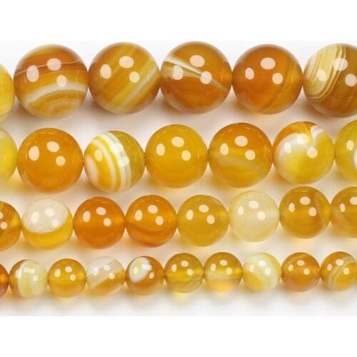 Free Shipping ! Natural Smoth Yellow Stripe Agates 4-12mm Round Beads 15" ,Beads For Jewellery Making