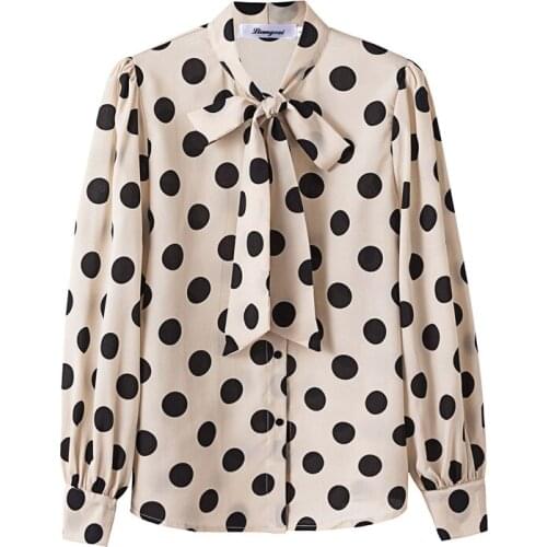 4xl plus size oversized blusa de mujer women new blouses 2019 korean office bow ladies chiffon blouse dot shirts female A5534