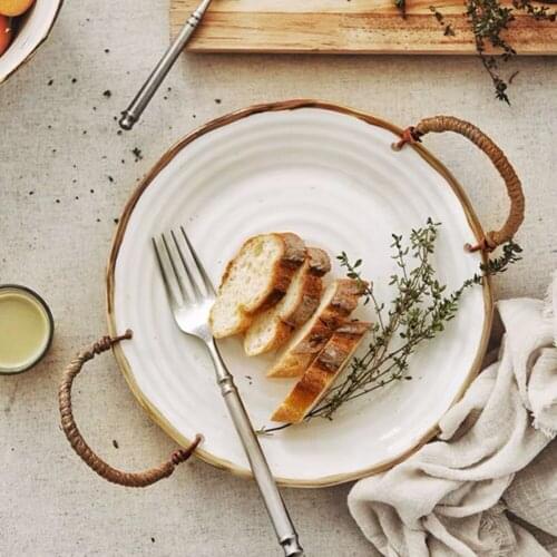 Dish Gold Plate Soup Bowl Noodle Salad מגש זהב Ceramic Plate Household Creative Binaural Single Retro Compote Reutilisable